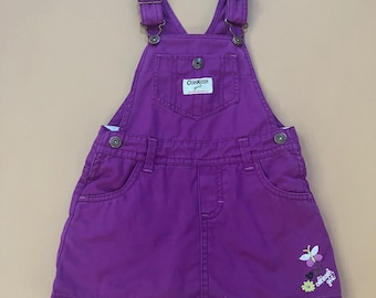 Vintage OshKosh Girl Purple Embroidered Butterfly Denim Overalls Dress 2T Girls
