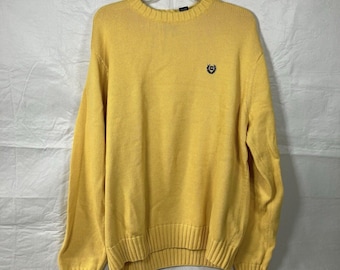 Chaps Mens XXL Yellow Cotton Crewneck Sweater Embroidered Logo Retro Grandpa
