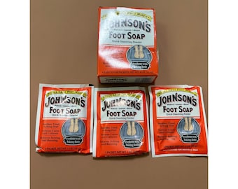 Jabón para pies Johnson's, polvo de disolución rápida, 3 sobres de bórax yoduro de salvado, caja de 113 g