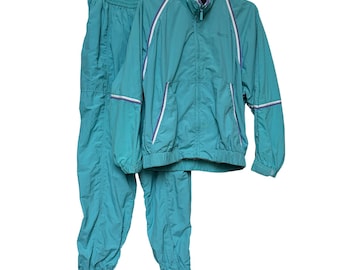 Vintage LizSport Teal Nylon Windbreaker Tracksuit Set Women Medium Large 90s