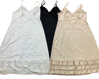 Vintage Sears Full Slip Dress 40 Lot of 3 Beige Ivory Black Lace Trim Lingerie