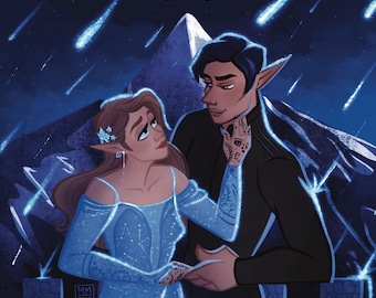 Feyre and Rhysand Starfall Art - ACOTAR Inspired Illustration