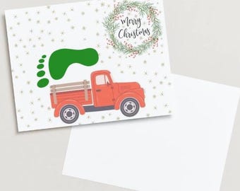 Christmas tree foot print kids art Christmas truck red pick up