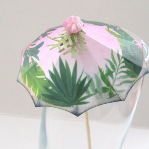 20 Pink and green tropical tiki beach cocktail umbrellas Cocktail umbrellas party drink parasols umbrellas party reception decor bar supply