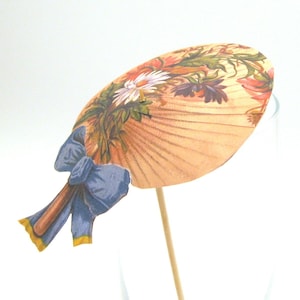 10 or 20 Vintage oriental fan w/blue paper cocktail umbrellas drink umbrellas Cocktail custom cupcake umbrellas wedding reception accessory