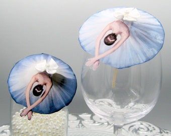 10 or 20 Ballerina and bow blue cocktail umbrellas drink umbrella Cocktail custom cupcake umbrella wedding reception accessory balletcore