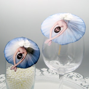 10 or 20 Ballerina and bow blue cocktail umbrellas drink umbrella Cocktail custom cupcake umbrella wedding reception accessory balletcore