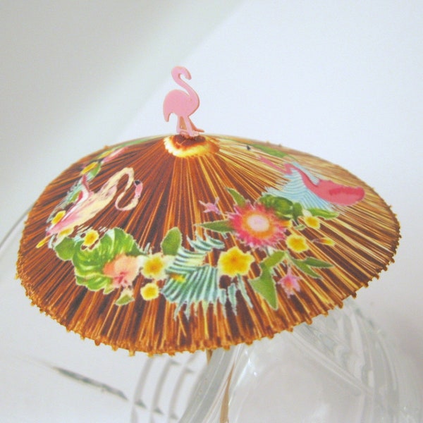 NEW STYLE 10 or 20 Tiki luau Cocktail umbrellas tropical flamingos floral luau drink parasols tiny mini umbrellas skewers stirrers reception