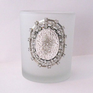 3 jeweled frosted white larger votive candle holder Silver fancy jeweled votive larger votive rhinestone bling Table decor party decor gifts