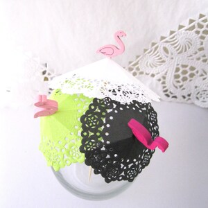 20 Flamingos Cocktail umbrellas pink or purple flamingos tropical party drink parasols umbrella doily umbrellas party table reception decor