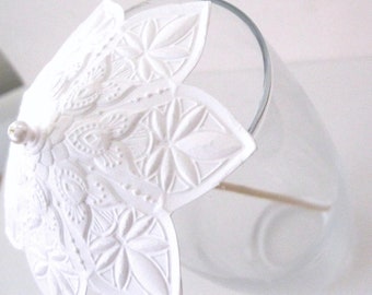 20 white embossed petals Cocktail umbrellas white cocktail toppers paper tiny umbrellas wedding reception wine decor accessories bar supply