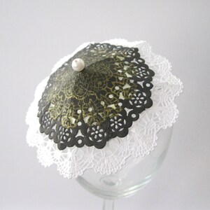 20 Black White & Gold Cocktail umbrellas drink parasol double doily umbrellas Larger cocktail umbrella wedding reception decor accessory