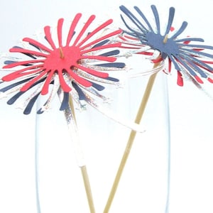 10 or 20 Red Silver & Blue layered fireworks Cocktail umbrellas drink topper custom fancy cocktail umbrella wedding reception craft cocktail