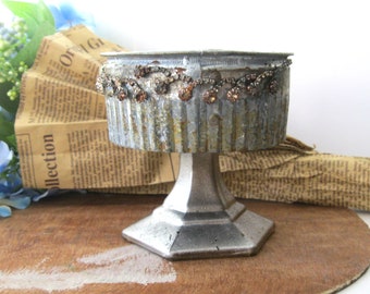 Industrial style shabby chic rusted tin mini table candle cupcake stand muffin rustic table decor handmade rusted aged glass vintage bling