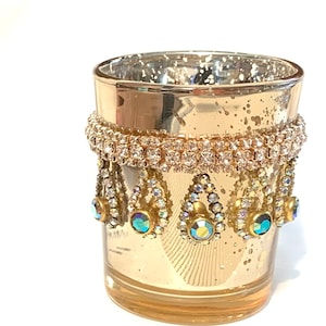 2 jeweled gold mercury glass crystal blinged jeweled glass votive cups Votive Holders Candle Holder Wedding reception table party decor gift