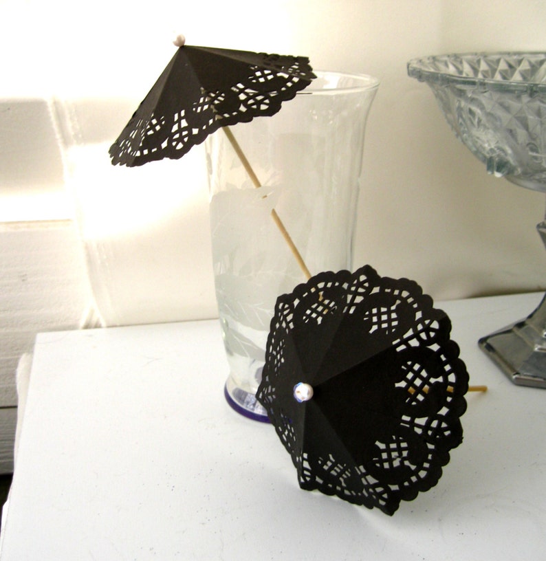25 Black Lace Cocktail Umbrellas Drink Parasol Small Umbrellas Etsy