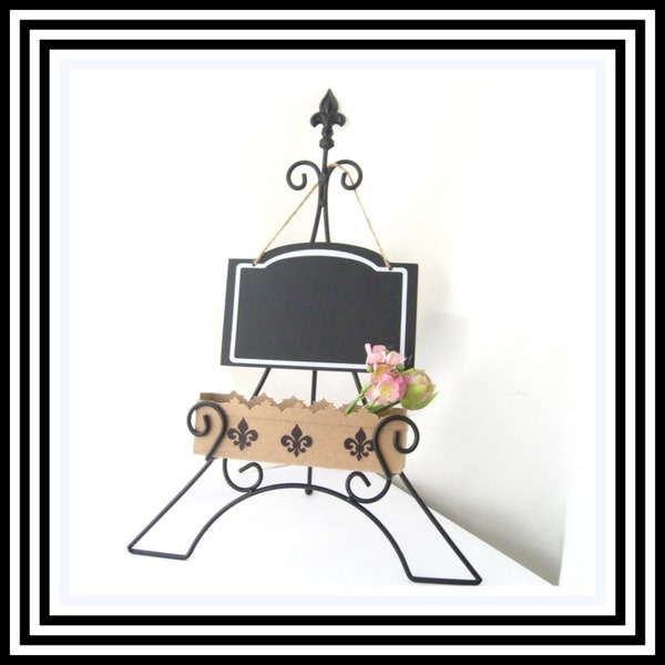 Eiffel towel chalkboard easel display stand flower box wedding display table number seating menu wine signage reception escort cards