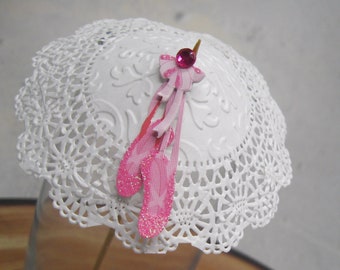 10 White doily Cocktail umbrellas pink ballet slippers drink parasol umbrella cocktail umbrella wedding reception table decor bar accessory