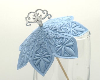 10 or 20 embossed blue Cocktail umbrellas w/silver filigree paper drink umbrellas Cocktail Bar reception drink toppers party bar table decor