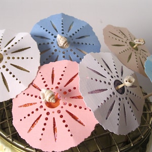 20 sea urchin cocktail umbrellas with shell finial Cocktail umbrellas 20 sea Cocktail custom cocktail umbrellas wedding reception accessory