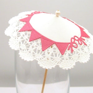 10 or 20 hot pink garland doily Cocktail umbrellas paper drink umbrellas Cocktail Bar supplies reception drink toppers party bar table decor