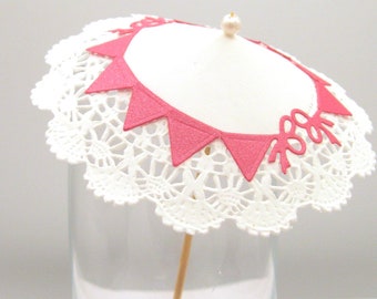 10 or 20 hot pink garland doily Cocktail umbrellas paper drink umbrellas Cocktail Bar supplies reception drink toppers party bar table decor