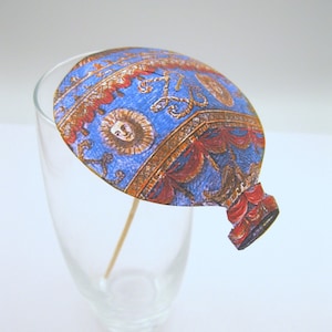 10 or 20 Vintage blue hot air balloon paper cocktail umbrellas drink umbrellas Cocktail custom cupcake umbrellas wedding reception accessory