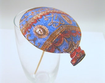 10 or 20 Vintage blue hot air balloon paper cocktail umbrellas drink umbrellas Cocktail custom cupcake umbrellas wedding reception accessory