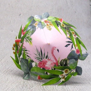 20 Pink Flamingo & tropical wreath Cocktail umbrellas beach theme party drink parasols hand-cut umbrellas party table reception bar supplies
