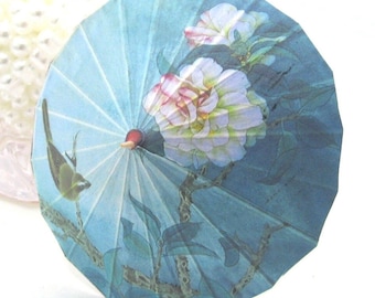 10 or 20 Japanese aqua floral and birds cocktail umbrellas drink umbrella Cocktail custom cocktail cupcake umbrella reception accessory