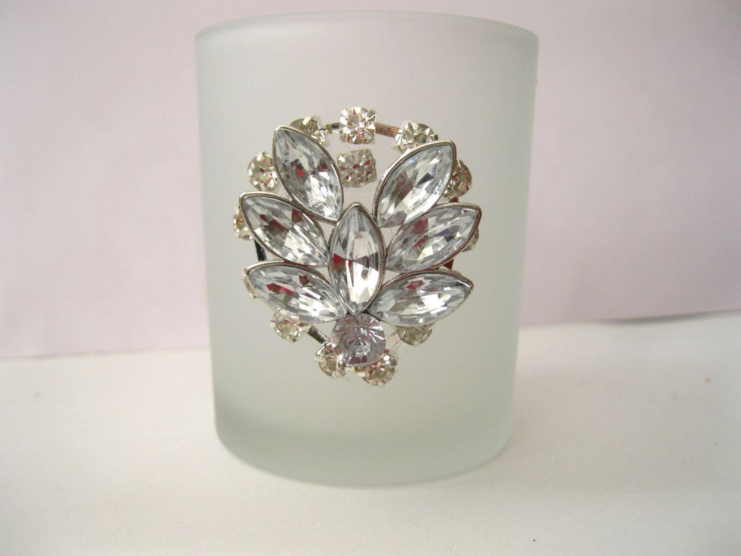 6 Jeweled White Votive Candle Holder Set of 4 Frosted White Etsy