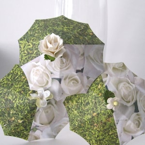 20 white roses and grass Cocktail umbrellas garden party mini drink umbrellas floral paper Cocktail umbrellas wedding reception table decor