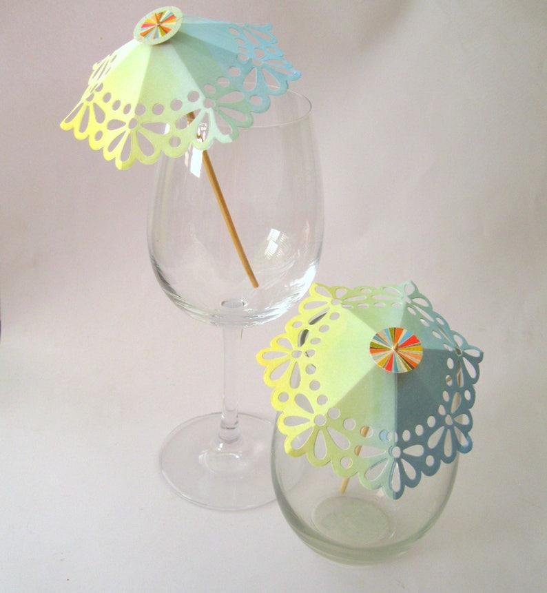 Blue Ombre doily Cocktail umbrellas 20 doily Cocktail with topper cocktail umbrella wedding reception wine decor accessories
