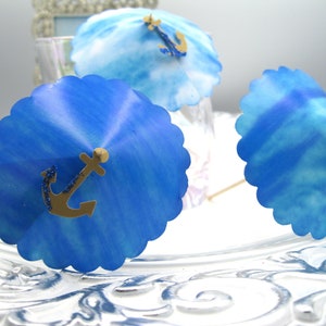 10 - 20 Ocean and anchor cocktail umbrellas glitter blue sea ocean topper Cocktail custom cocktail umbrella wedding reception beach theme