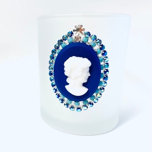 3 jeweled white votive holders blue & turquoise cameo votive candle cup fancy jeweled larger votive rhinestone bling Table party decor gifts