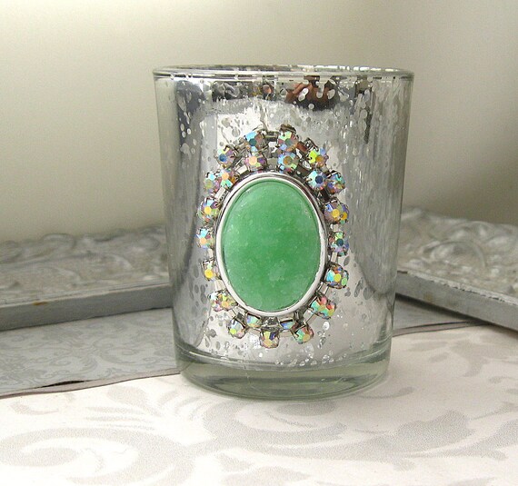 4 Mint Seafoam Druzy Jewel Silver Mercury Votive Holders Etsy