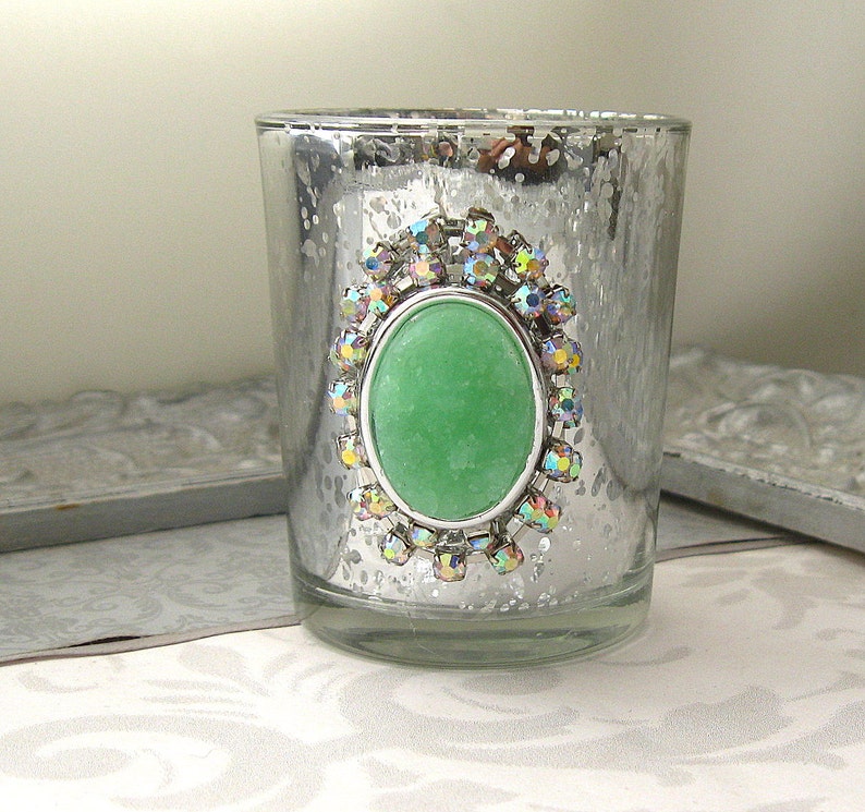 4 Mint Seafoam Druzy Jewel Silver Mercury Votive Holders Etsy