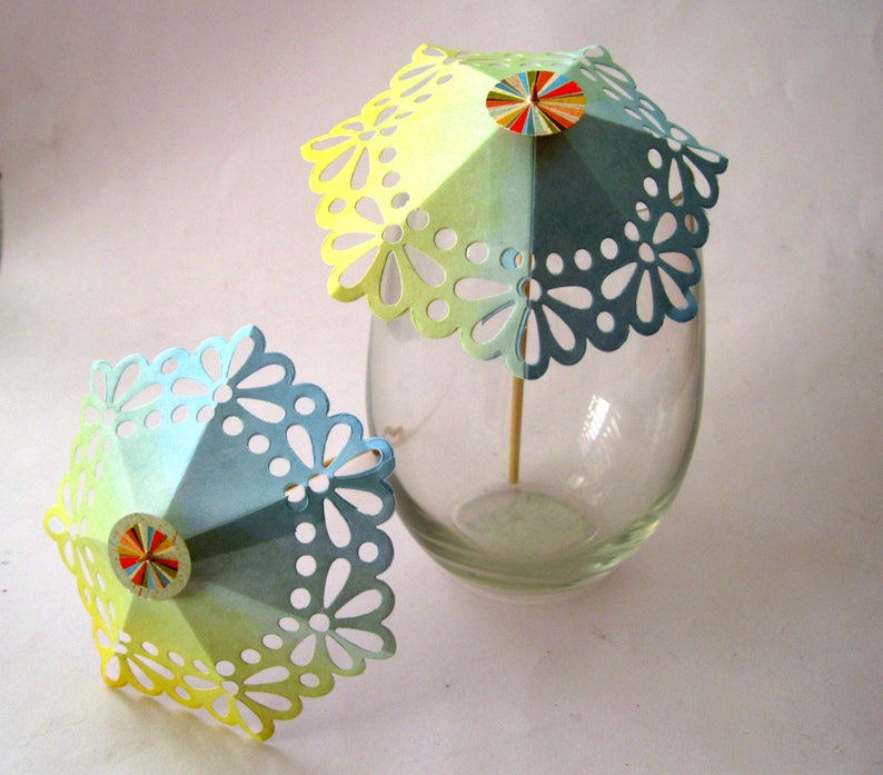 Blue Ombre doily Cocktail umbrellas 20 doily Cocktail with topper cocktail umbrella wedding reception wine decor accessories