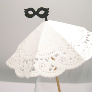 10 or 20 masquerade mask doily Cocktail umbrellas paper drink umbrellas Cocktail Bar supplies reception drink toppers party bar table decor