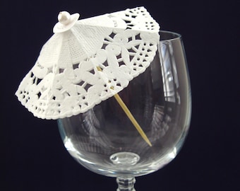 20 Cocktail umbrellas drink parasol 20 doily small umbrella Cocktail doilies White cocktail umbrellas wedding reception table decor party