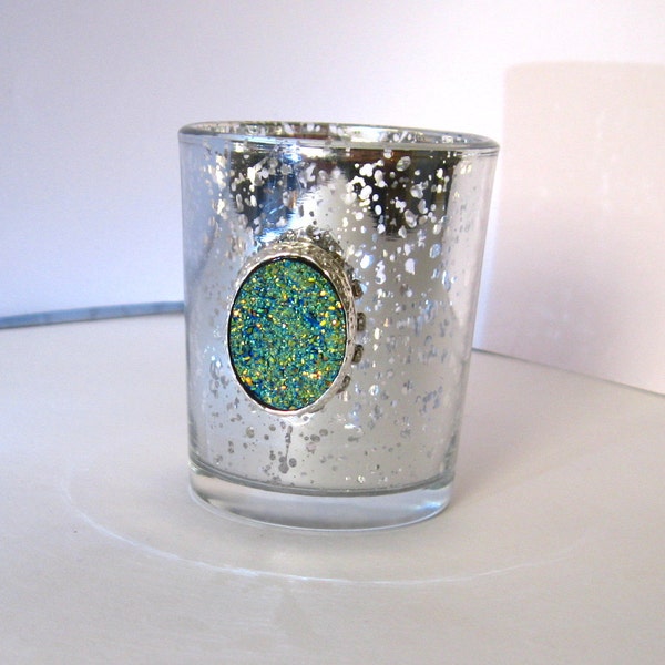 Green Mercury Glass Candle Holder Etsy