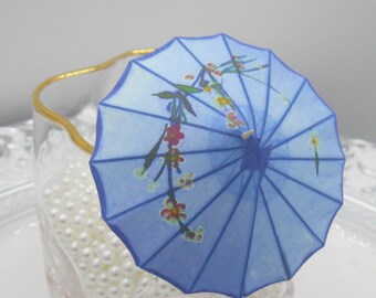 10 or 20 Japanese blue with floral garland cocktail umbrellas drink umbrella Cocktail custom cocktail cupcake umbrella reception accessory