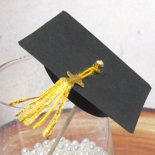 10 or 20 Black graduation mortar board tassel umbrellas party graduation drink parasols umbrellas cupcake toppers handmade cocktail umbrella