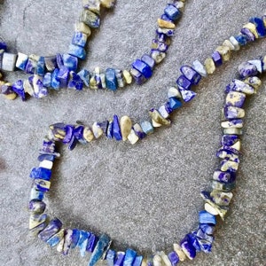 Sodalite Chip Necklace: 35 Inch Genuine Blue Gemstone Strand