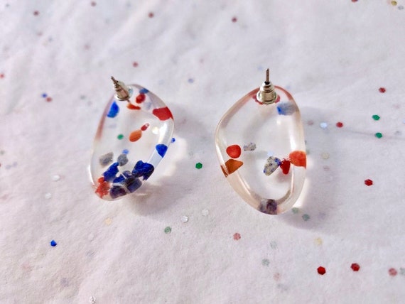 Confetti Stud Earrings, Large Clear Acrylic with … - image 10