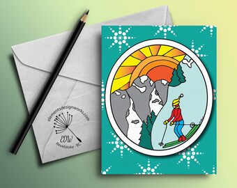 Greeting Card - Hittin' the Slopes - Turquoise