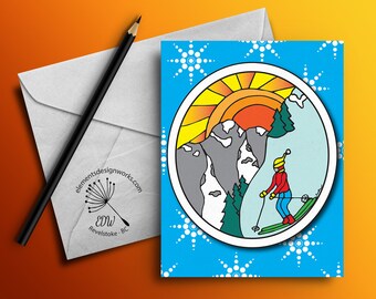 Greeting Card - Hittin' the Slopes - Bright Blue