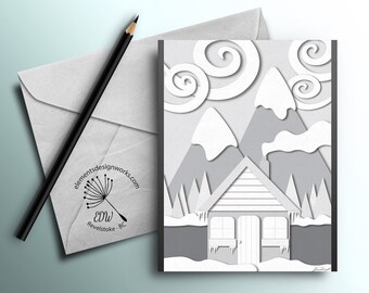 Greeting Card - Cabin Collage - Grayscale