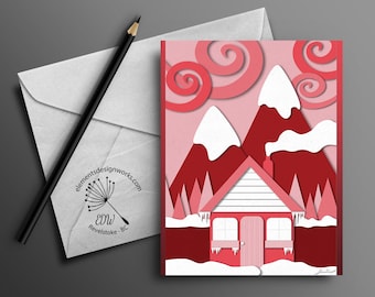 Greeting Card - Cabin Collage - Red