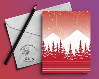 Greeting Card - Mountains & Trees - Red
